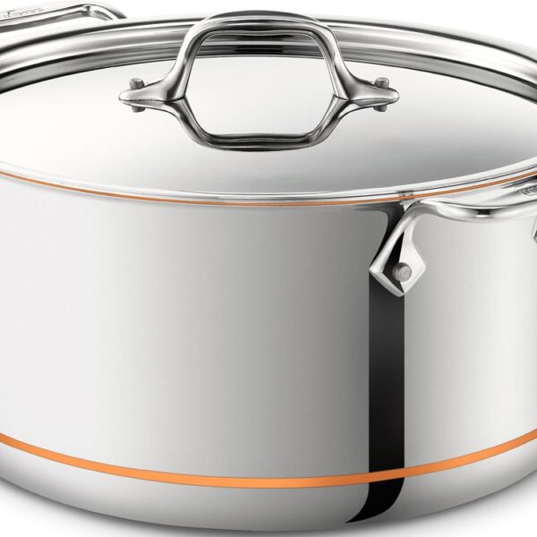 Olla Alta Stockpot All Clad 11644650827 Copper Core Acero Inoxidable 5 Capas 8 Cuartos Color Plata Apta para Inducción y
