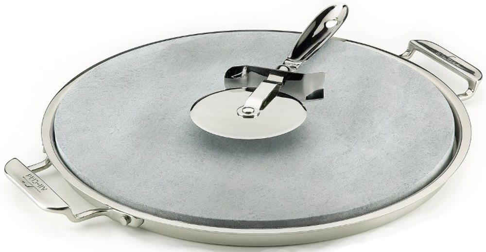 All-Clad 00280 Bandeja de acero inoxidable para servir con inserto de piedra para pizza-panadero de 13 pulgadas y cortad
