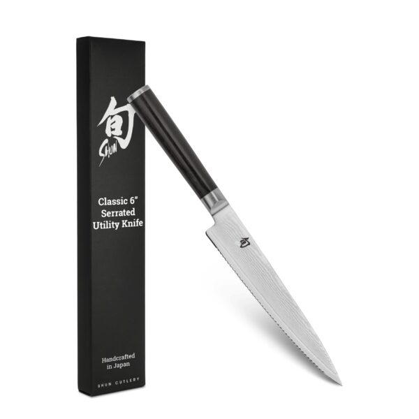Shun Cutlery - Cuchillo de cocina clásico dentado de 6 pulgadas, estrecho y de hoja recta, perfecto para cortes precisos