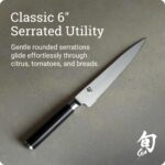 Shun Cutlery - Cuchillo de cocina clásico dentado de 6 pulgadas, estrecho y de hoja recta, perfecto para cortes precisos