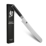 Shun Cuchillo de pan clásico de 9 pulgadas, cuchillo serrado japonés hecho a mano, núcleo VG-MAX con revestimiento de ac