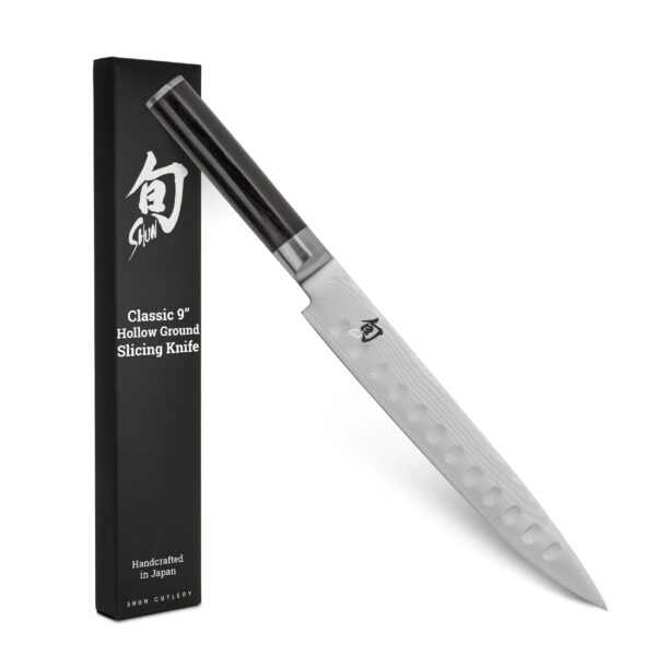 Shun Cutlery - Cuchillo clásico para cortar tierra hueca de 9 pulgadas, largo, hoja fina, permite cortes más limpios par