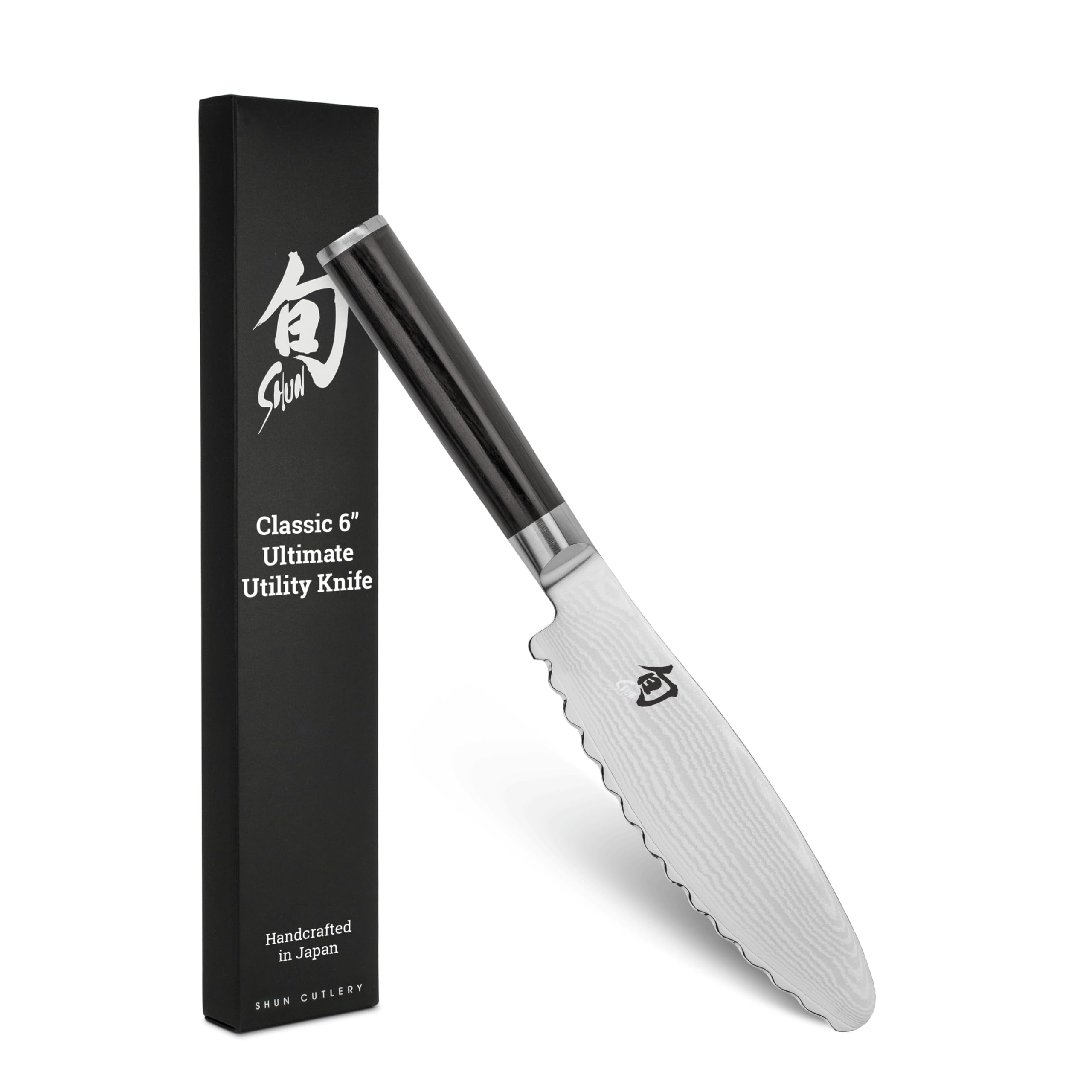 Version 1.0.0 Shun Cuchillo versátil clásico de 6 pulgadas con núcleo de corte VG-MAX patentado y revestimiento de Damasco de acero in