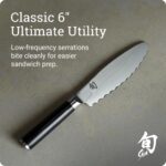 Shun Cuchillo versátil clásico de 6 pulgadas con núcleo de corte VG-MAX patentado y revestimiento de Damasco de acero in