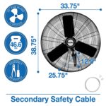 Ventilador de Pared Oscilante Industrial Air King 9035 – 30 Pulgadas, 1/4 HP, 7,400 CFM, 3 Velocidades, Negro