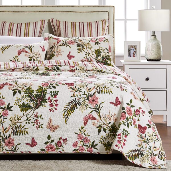 Juego de colcha King diseño mariposas algodón multicolor Greenland Home Fashions GL-0910AMSK