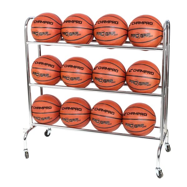 CHAMPRO Estante para 12 pelotas con ruedas para baloncesto, voleibol y más, vertical