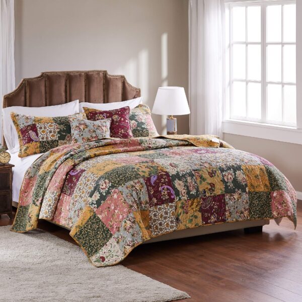 Juego de edredón Greenland Home Fashions GL-0801AK Antique Chic patchwork 100% algodón 5 piezas King Cal King