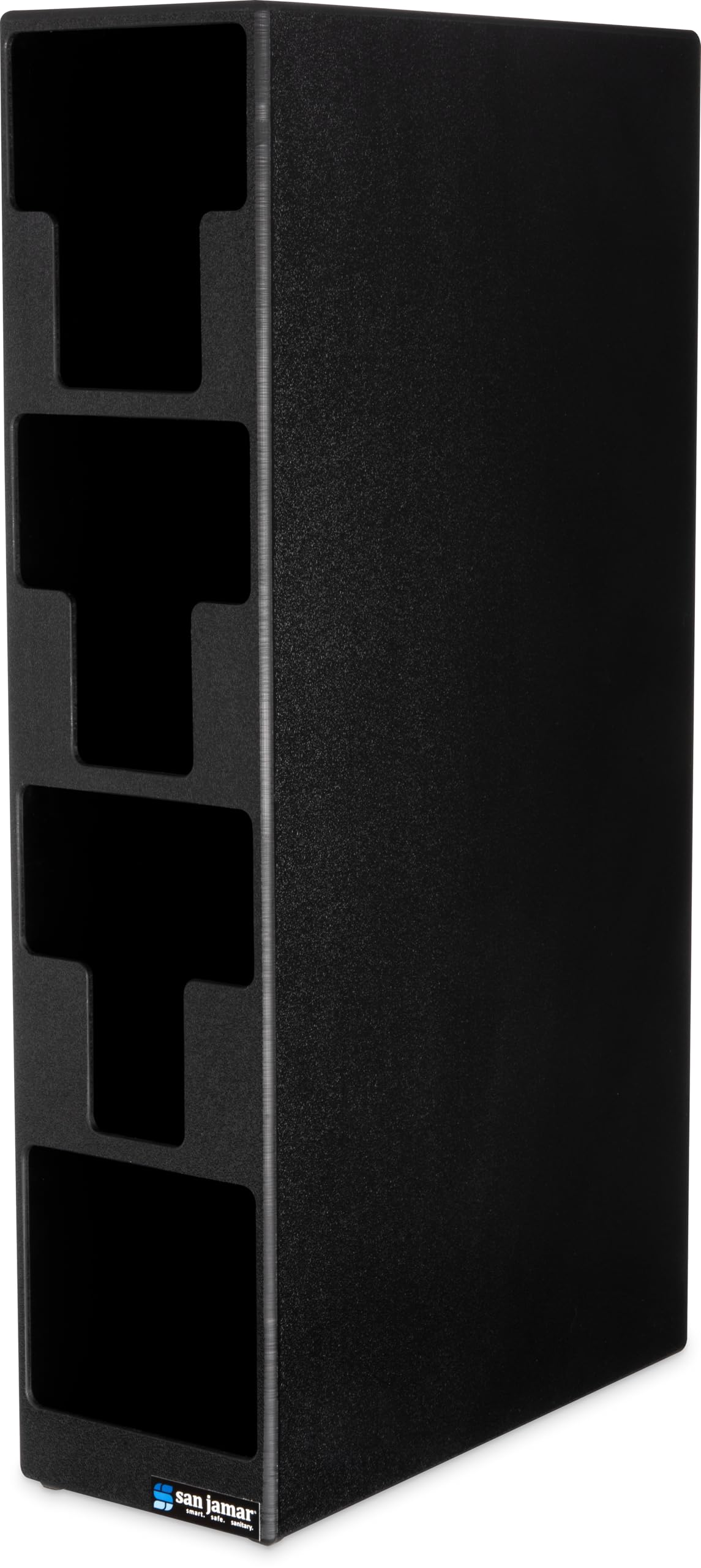 Version 1.0.0 Organizador de tapas y popotes para cocina comercial San Jamar L2203 4 compartimentos encimera negro 24.5 x 5.5 x 13 pul