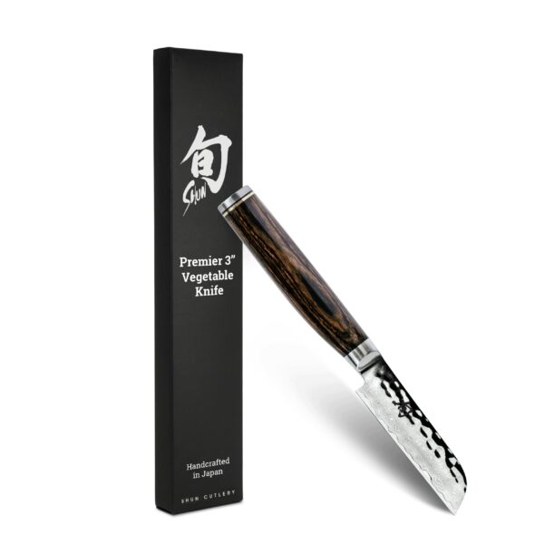 Cuchillo para verduras Shun Premier TDM0714 3 pulgadas hoja Tsuchime acero VG-MAX Damasco mango Pakka hecho en Japón pla