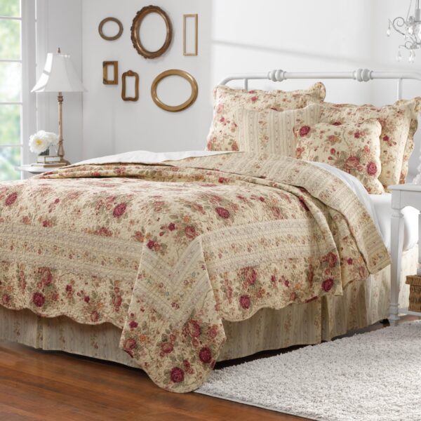 Juego de colcha Greenland Home Fashions GL-WB0726BSQ algodon 100 por ciento 5 piezas talla matrimonial queen color ecru