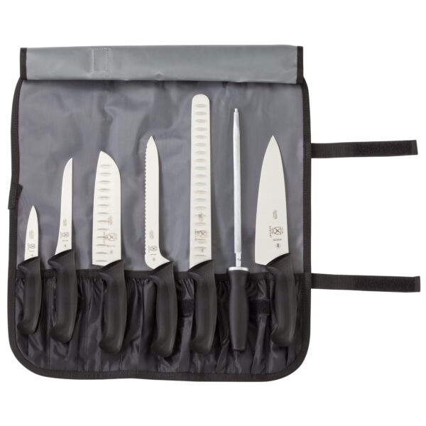 Mercer Culinary Millennia - Juego de rollos de cuchillos de 8 piezas, mangos negros Mercer Tool Corp. M21820