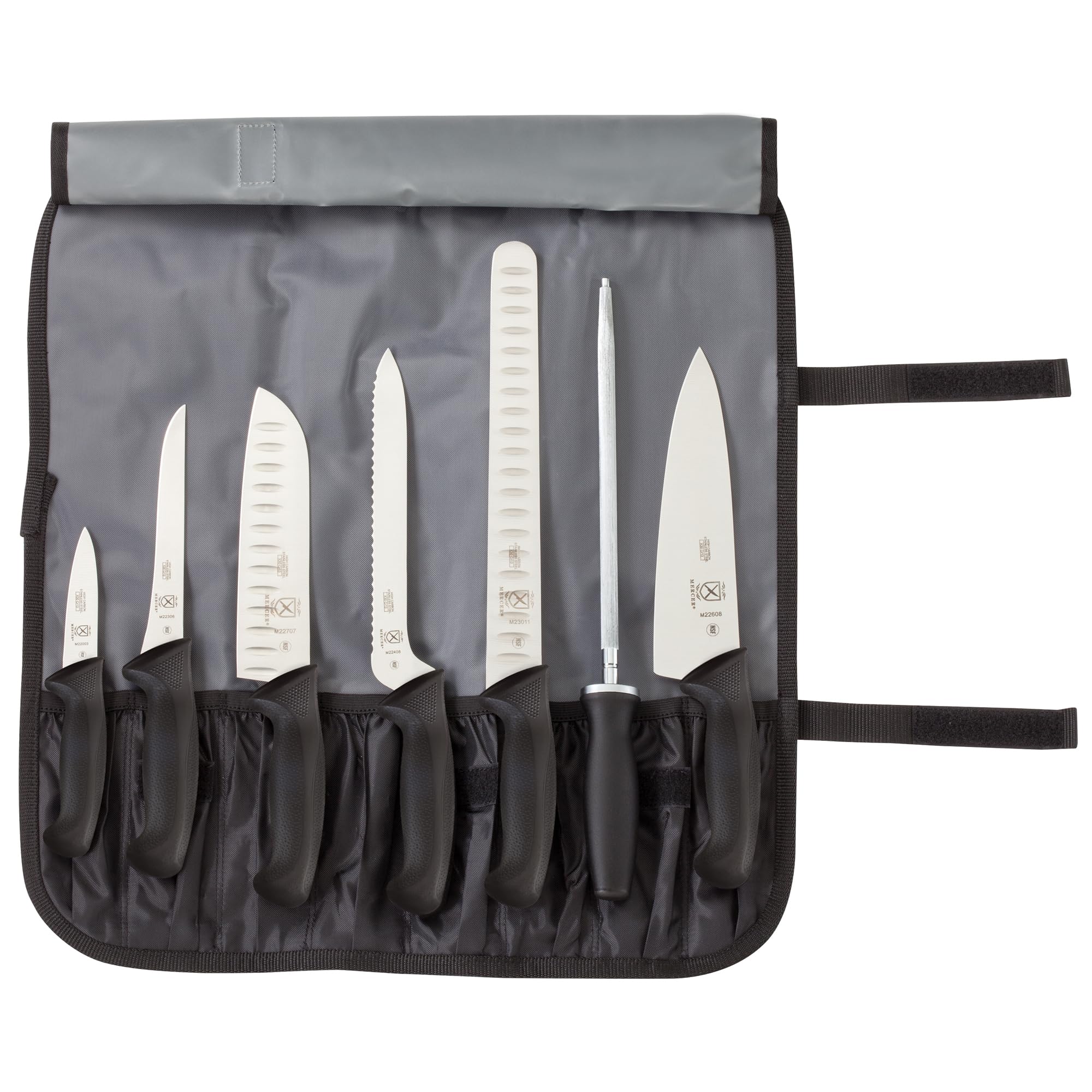 Version 1.0.0 Mercer Culinary Millennia - Juego de rollos de cuchillos de 8 piezas, mangos negros Mercer Tool Corp. M21820
