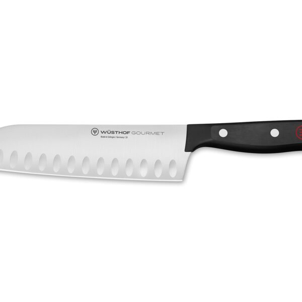 WÜSTHOF Gourmet - Cuchillo Santoku de borde hueco de 7 pulgadas, color negro
