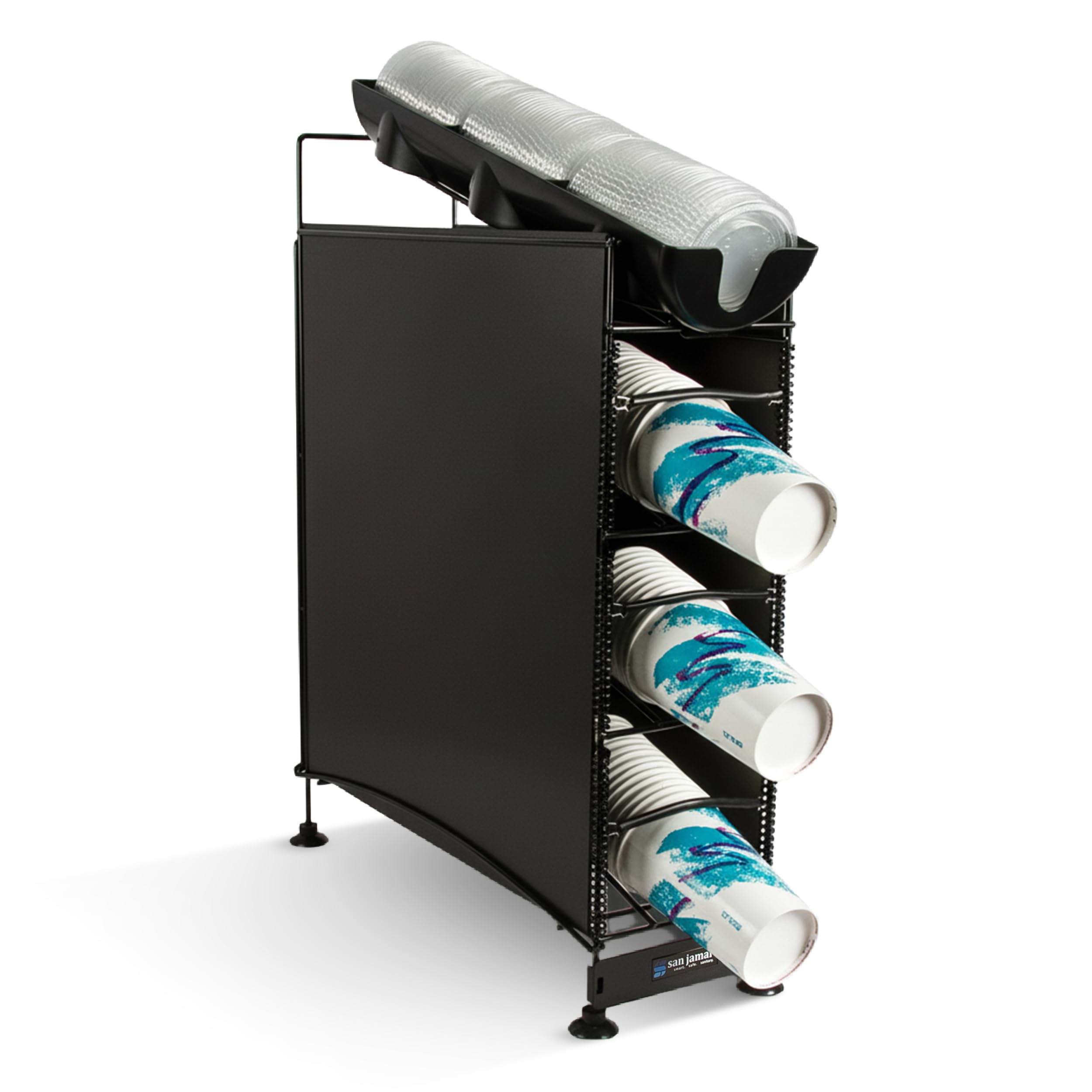 Version 1.0.0 Dispensador de Tazas y Tapas San Jamar Wireworks C8504WFD 3 ranuras taza 1 organizador tapa plastico negro 8.25x20.5x27.