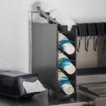 Dispensador de Tazas y Tapas San Jamar Wireworks C8504WFD 3 ranuras taza 1 organizador tapa plastico negro 8.25x20.5x27.