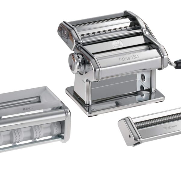 MARCATO Hecho en Italia PASTASET Juego de regalo de máquina de pasta, acero cromado. Incluye máquina de pasta Atlas 150,