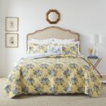 Juego de Colcha Laura Ashley Linley Revman Industries 174625 algodón amarillo floral tamaño King
