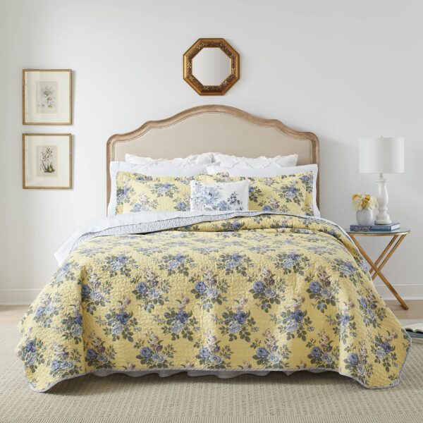 Juego de Colcha Laura Ashley Linley Revman Industries 174625 algodón amarillo floral tamaño King