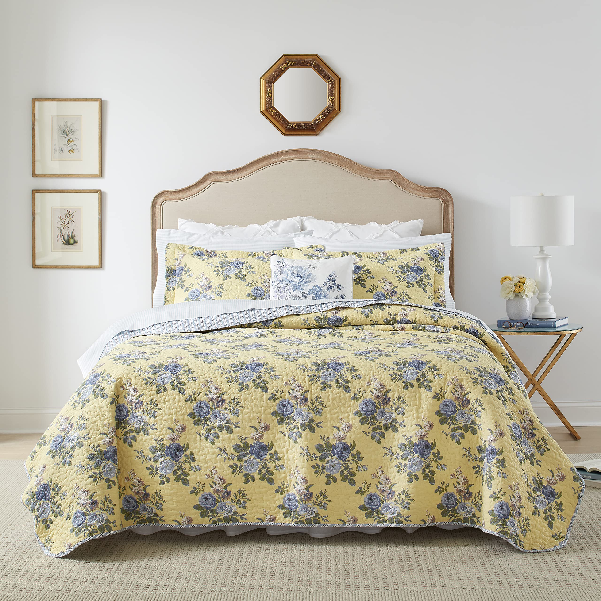 Version 1.0.0 Juego de Colcha Laura Ashley Linley Revman Industries 174625 algodón amarillo floral tamaño King