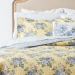 Juego de edredon reversible Laura Ashley Revman Industries 174624 algodon talla matrimonial queen color amarillo Linley