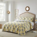 Juego de edredon reversible Laura Ashley Revman Industries 174624 algodon talla matrimonial queen color amarillo Linley