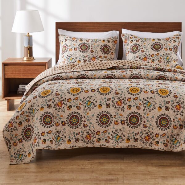 Juego de edredón reversible Andorra Greenland Home Fashions GL-1304AMSK 100% algodón talla King California King 3 piezas