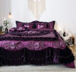 Juego de edredón volantes florales satinados victoriano Tache BM6438-K 6 piezas floración de medianoche King morado