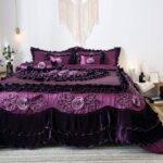 Juego de edredón volantes florales satinados victoriano Tache BM6438-K 6 piezas floración de medianoche King morado