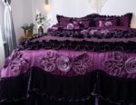 Juego de edredón volantes florales satinados victoriano Tache BM6438-K 6 piezas floración de medianoche King morado