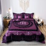 Juego de edredón volantes florales satinados victoriano Tache BM6438-K 6 piezas floración de medianoche King morado