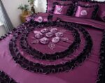 Juego de edredón volantes florales satinados victoriano Tache BM6438-K 6 piezas floración de medianoche King morado