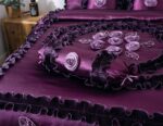 Juego de edredón volantes florales satinados victoriano Tache BM6438-K 6 piezas floración de medianoche King morado