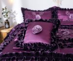 Juego de edredón volantes florales satinados victoriano Tache BM6438-K 6 piezas floración de medianoche King morado