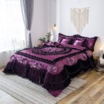 Juego de edredón volantes florales satinados victoriano Tache BM6438-K 6 piezas floración de medianoche King morado