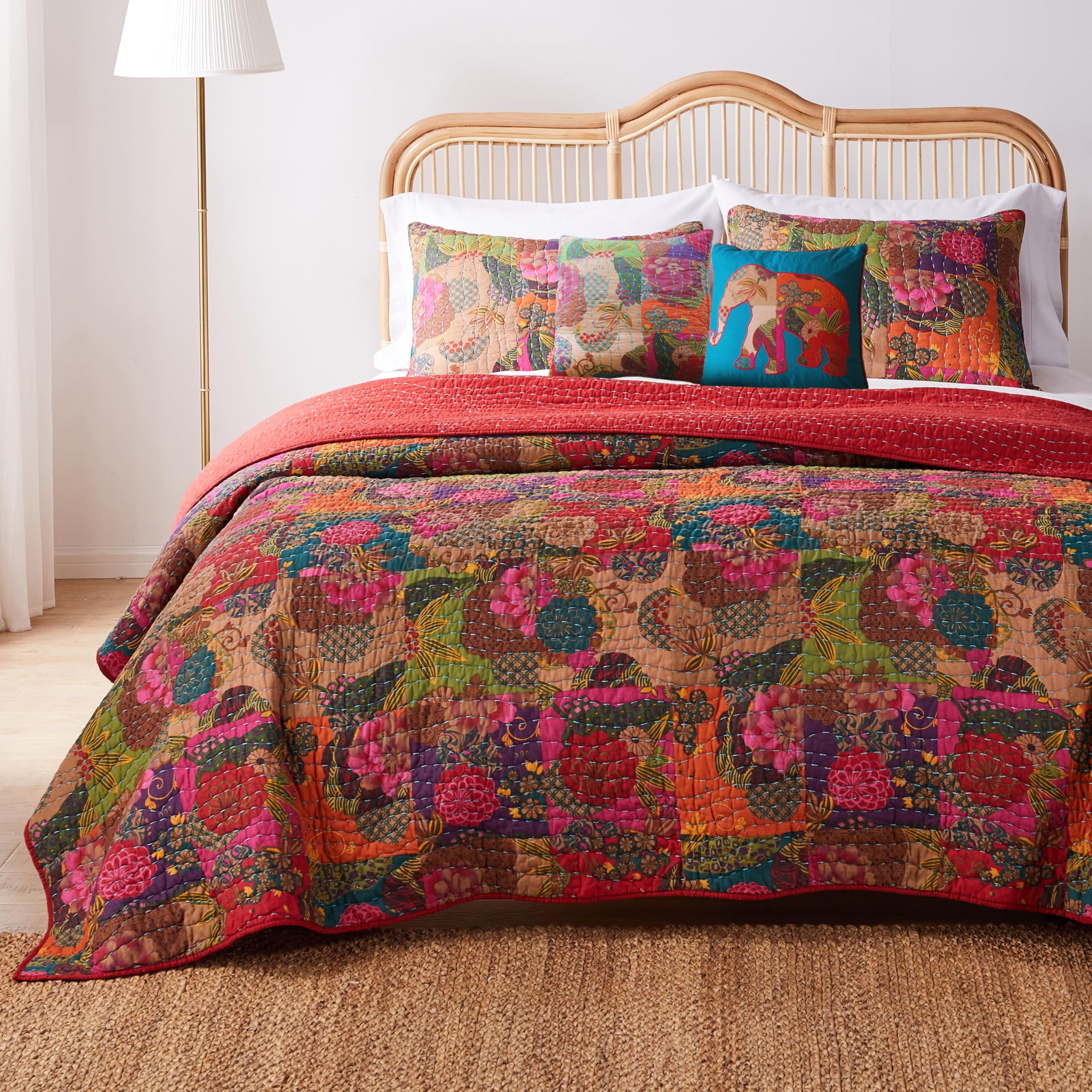 Version 1.0.0 Juego de cama reversible acolchado Greenland Home Fashions Jewel Kantha GL-1304WBSK 100% algodón King California King 5