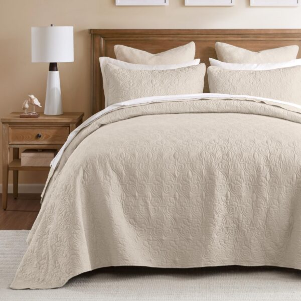 Colcha acolchada reversible Quebec Madison Park MP13-709 estilo damasco todas las estaciones tamaño Individual 81 x 110