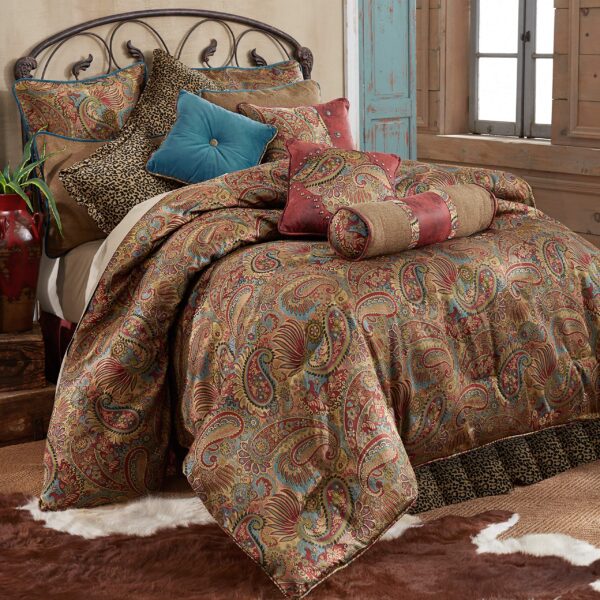 Juego de edredón San Angelo HiEnd Accents WS4287-FL-CT 4 piezas matrimonial cachemira falda leopardo estilo rústico occi