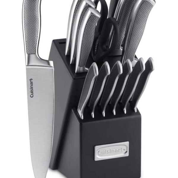 Cuisinart Juego de Cuchillos con Bloque, Juego de 15 Piezas de Cuchillos de Cocina con Hojas de Acero para Corte Preciso