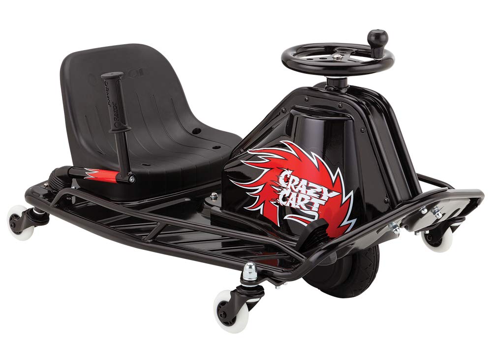 Version 1.0.0 Razor Crazy Cart DLX - Go Kart eléctrico de deriva de 24V - Barra de deriva mejorada, dirección con perilla Brodie, velo