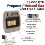 Calentador pared gas natural LP World MKTG KWD326 3 placas 18000 BTU 800 sq ft