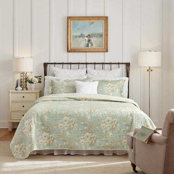 Juego de colchas reversibles Laura Ashley Revman International 206344 Brompton Serene algodón King