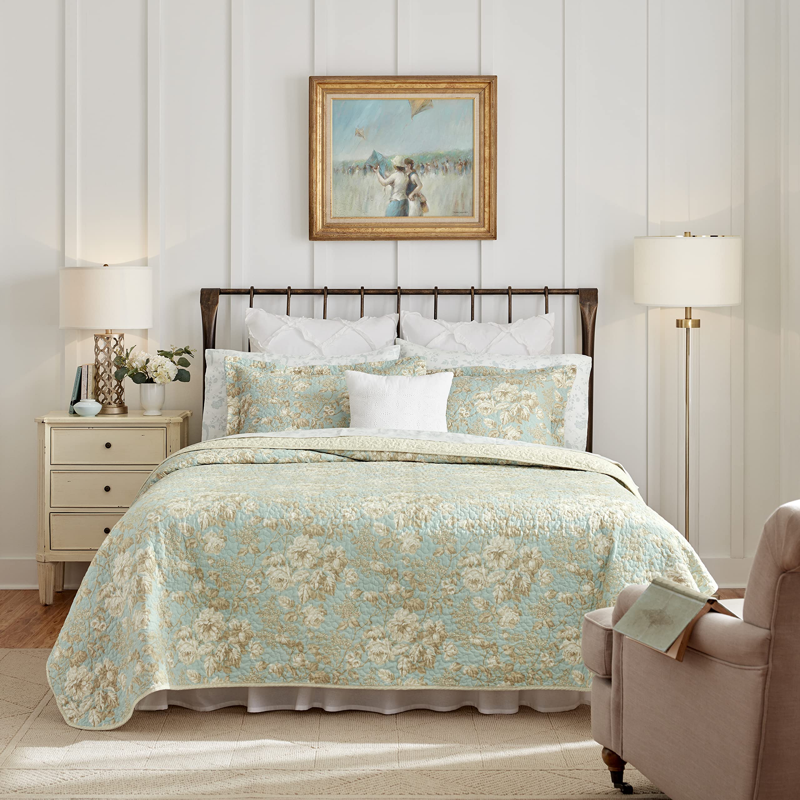 Version 1.0.0 Juego de colchas reversibles Laura Ashley Revman International 206344 Brompton Serene algodón King