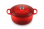 Horno Holandés Redondo Olla Le Creuset LS2501 2867SS Hierro Fundido Esmaltado 7.25 Cuartos Color Cereza