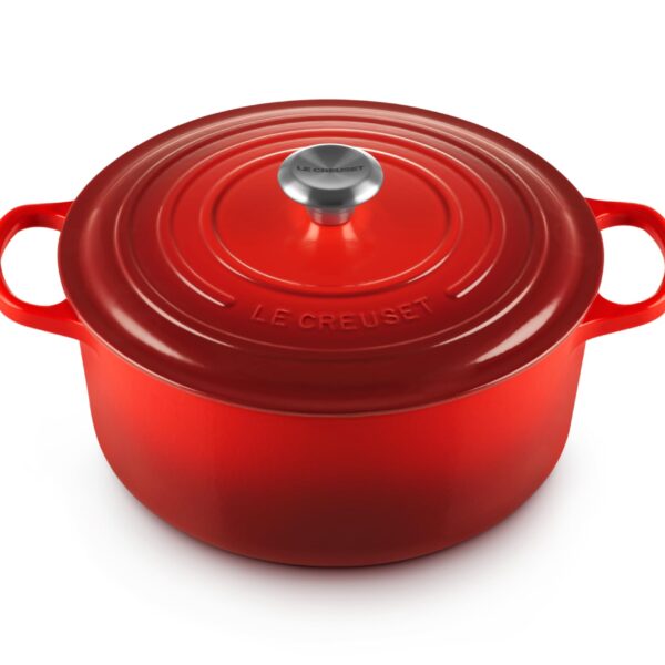 Horno Holandés Redondo Olla Le Creuset LS2501 2867SS Hierro Fundido Esmaltado 7.25 Cuartos Color Cereza