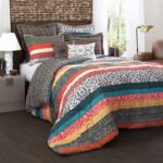 Juego de ropa de cama reversible bohemio 7 piezas Lush Decor Triangle Home Fashions C29008P14-000 King turquesa mandarin