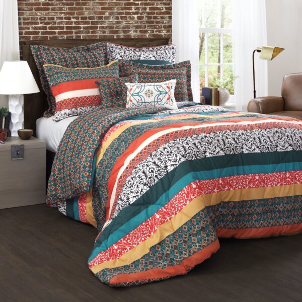 Juego de ropa de cama reversible bohemio 7 piezas Lush Decor Triangle Home Fashions C29008P14-000 King turquesa mandarin