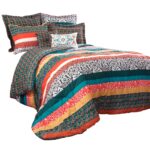 Juego de ropa de cama reversible bohemio 7 piezas Lush Decor Triangle Home Fashions C29008P14-000 King turquesa mandarin