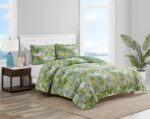 Juego de edredón Tommy Bahama Revman International 208210 King algodón reversible verde azul cielo con fundas de almohad