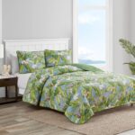 Juego de edredón Tommy Bahama Revman International 208210 King algodón reversible verde azul cielo con fundas de almohad